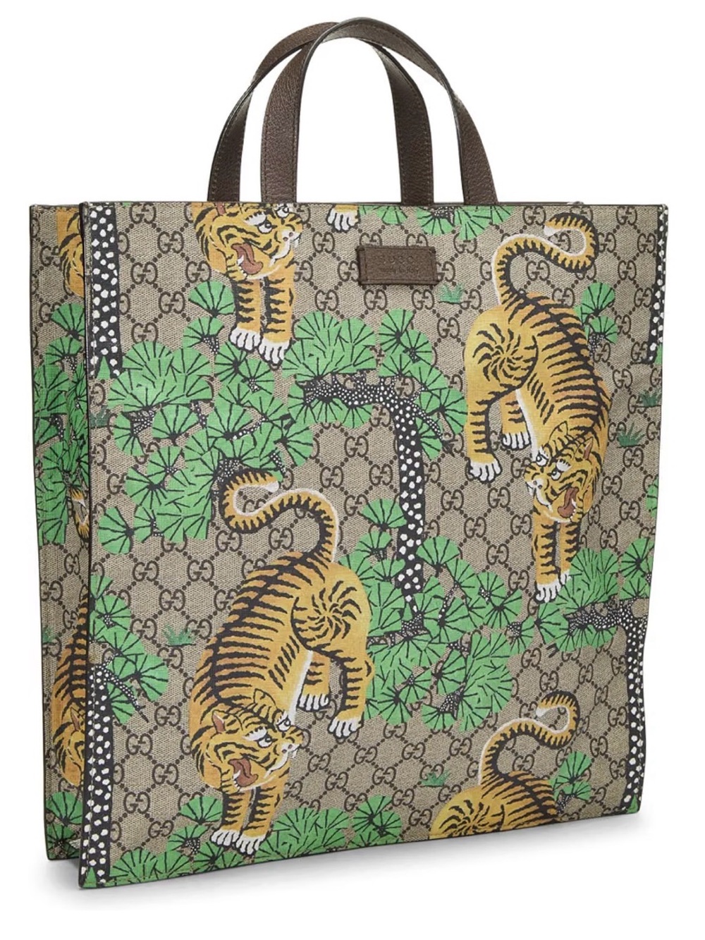 Gucci Beige GG Supreme Tiger & Green Botanical Canvas Tote